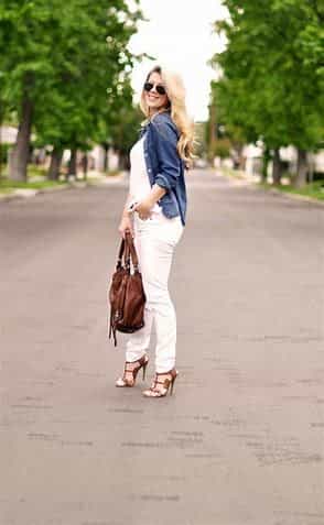 Denim shorts and a white shirt