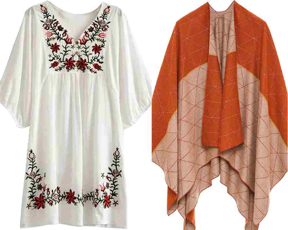 Grandma Coco White Embroidered Dress and Orange Shawl