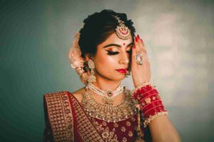 Gorgeous Indian woman with bright accessories in traditional clothes