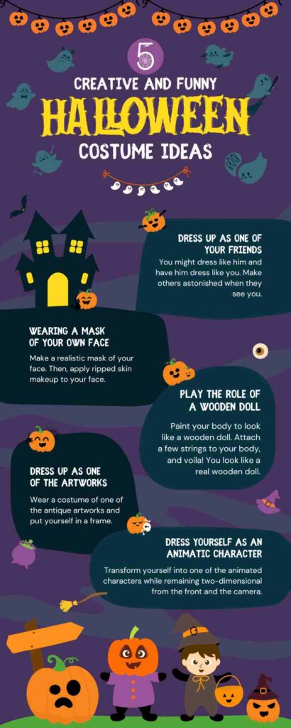 Orange Dark Blue Playful Illustrative Halloween Costume Ideas Infographic