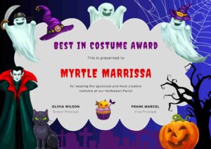 Violet Cartoon Halloween Costume Party Award Certificate Myrtle Marrissa
